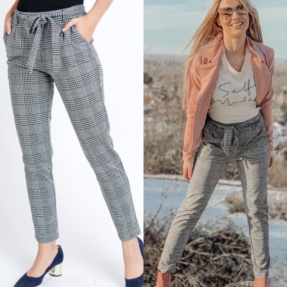 MNM Fashion Pants - Plaid Ankle Pants Pattern Checkmate Trousers